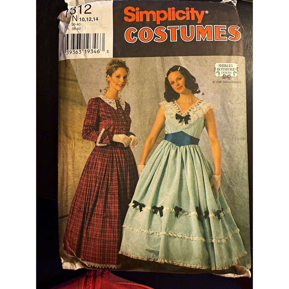 Simplicity 7312 Women's Civil War Dress Costume Sewing Pattern Size 10 12 14